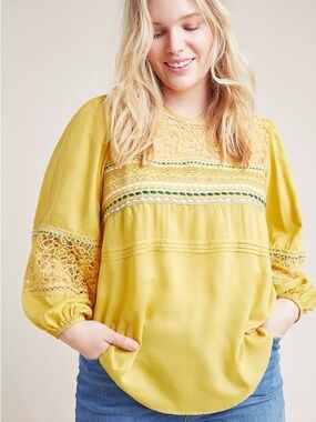 NWT Anthropologie Bl-nk London Sunshine Peasant Top Yellow Boho 2X Plus